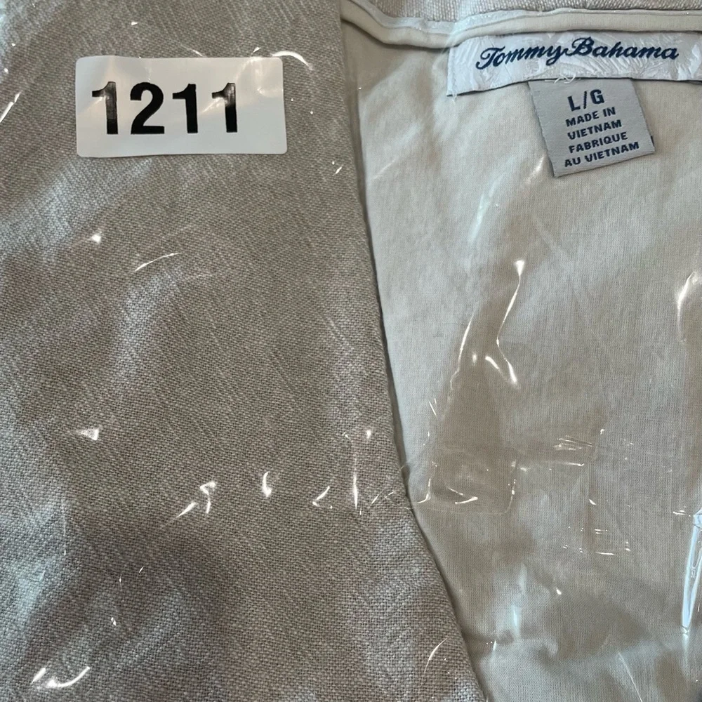 Tommy Bahama Dress Size Large Tan Linen Blend 2 Front Pockets Cotton Lined - Picture 6 of 6